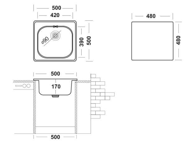 Врезная мойка Спектр 500x500 матовая
