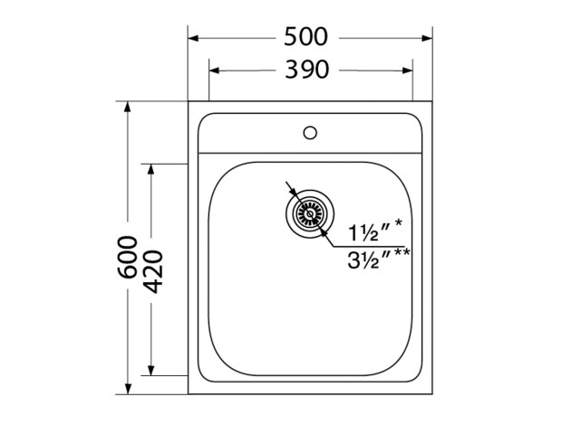 Накладная мойка Иннова 500x600 матовая