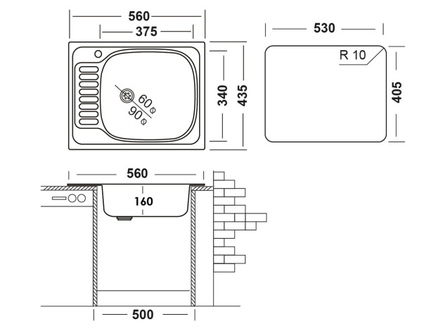 Врезная мойка Классика 560х435 матовая